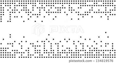 Techno abstract pixel fragment background with stipple effect square dots disappearing in noise cloud creating disintegration motion in digital art vector design 134819576