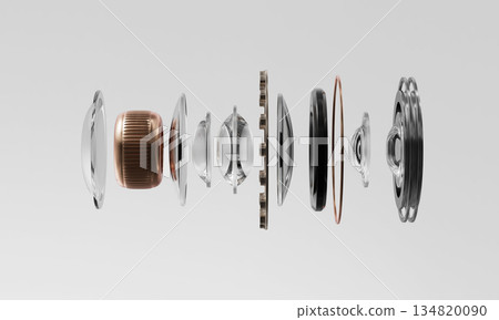 Exploded View of Mobile Device Camera Lens Components. 3D Rendering. Exploded View of Mobile Device Camera Lens Components. 3D Rendering. 134820090