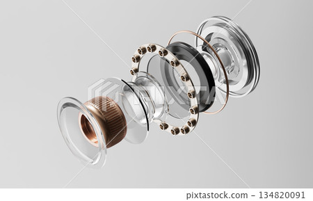 Exploded View of Mobile Device Camera Lens Components. 3D Rendering. 134820091