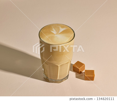 glass of caramel latte coffee glass of caramel latte coffee 134820111
