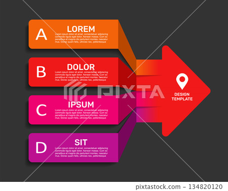 Four-step infographic with arrows banners, ideal for process visualization or presentation. Vector illustration. Four-step infographic with arrows banners, ideal for process visualization or presentation. Vector illustration. 134820120
