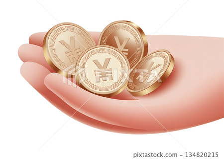 Hand holding a pile of shiny golden chinese yuan coins, symbolizing financial wealth, chinese currency, investment, and asian market concepts Hand holding a pile of shiny golden chinese yuan coins, symbolizing financial wealth, chinese currency, investment, and asian market concepts 134820215