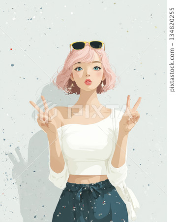 艾米系列：艾米微笑並比出和平手勢 134820255