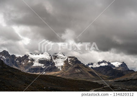Stone trail leading to Pastoruri Glacier, Huaraz, Peru, amidst rugged mountains Stone trail leading to Pastoruri Glacier, Huaraz, Peru, amidst rugged mountains 134820312