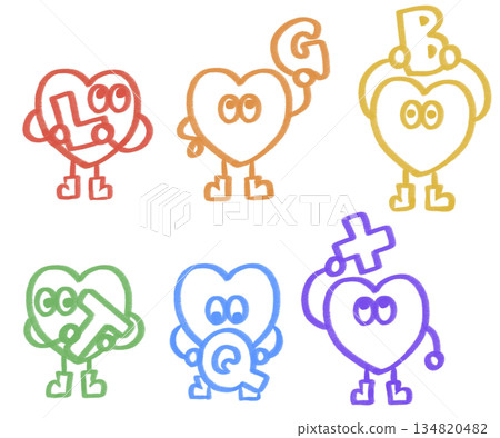 Cute heart LGBTQ+ character icon set Cute heart LGBTQ+ character icon set 134820482