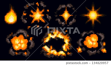Pixel art explosion and fire effects 134820957