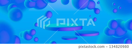 3D blue podium with floating blob spheres 3D blue podium with floating blob spheres 134820980