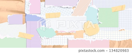 Funky paper collage background with torn sheets 134820983