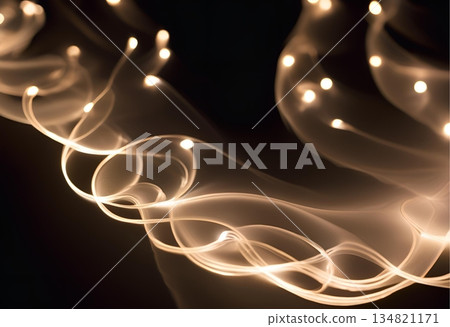 Glowing golden light trails swirling in dark space.AI Generated 134821171