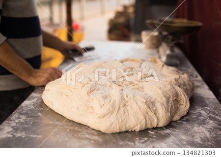 mass of yeast dough in the bakery mass of yeast dough in the bakery 134821303