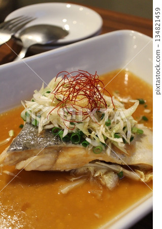 Chinese Cuisine: Steamed Salmon with Lemon 134821459