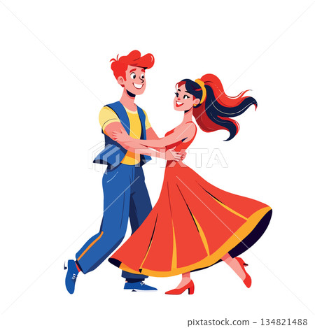 Vsai happy couple enjoying a swing dance together Vsai happy couple enjoying a swing dance together 134821488