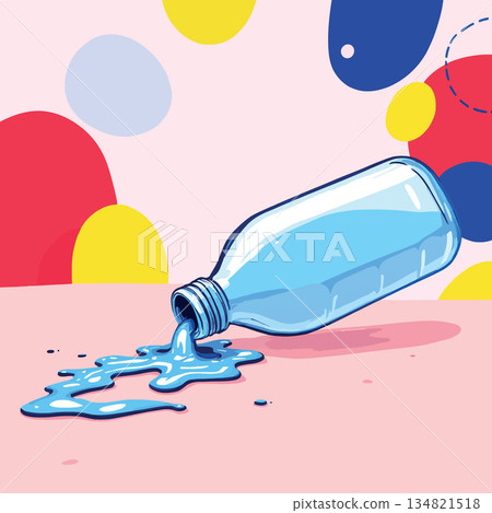 Vsai spilling water bottle creating a colorful mess illustration Vsai spilling water bottle creating a colorful mess illustration 134821518