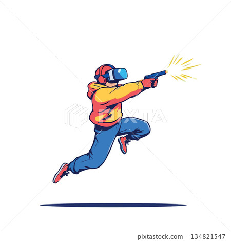 Vsai gamer playing virtual reality shooting game 134821547