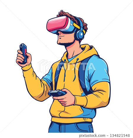 Vsai man exploring virtual reality gaming metaverse experience Vsai man exploring virtual reality gaming metaverse experience 134821548