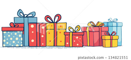 Vsai row of colorful gifts and presents illustration 134821551