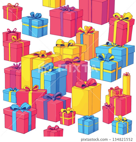 Vsai colorful wrapped gift boxes background for celebration Vsai colorful wrapped gift boxes background for celebration 134821552