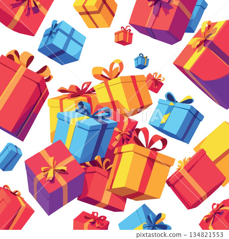 Vsai colorful gifts falling creating a festive seamless pattern Vsai colorful gifts falling creating a festive seamless pattern 134821553