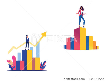 Vsai businesswoman standing on growing bar chart showing success Vsai businesswoman standing on growing bar chart showing success 134821554