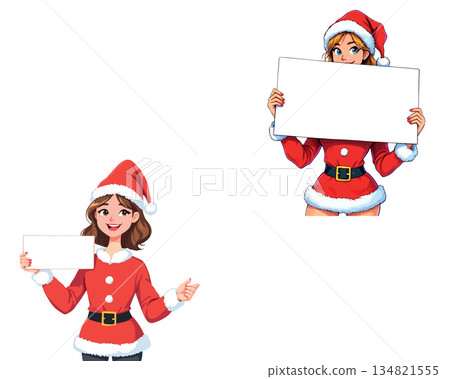 Vsai christmas women holding blank signs vector illustration Vsai christmas women holding blank signs vector illustration 134821555