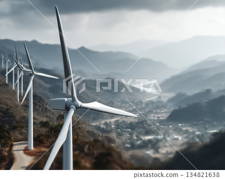山區風力發電帶來的再生能源景觀 134821638