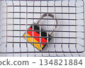 German sanctions. Prohibition of supplies. Empty grocery basket and padlock. 134821884