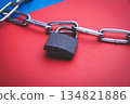 Flag of Russia and a chain with a lock. Country blocking. Prohibited. 134821886