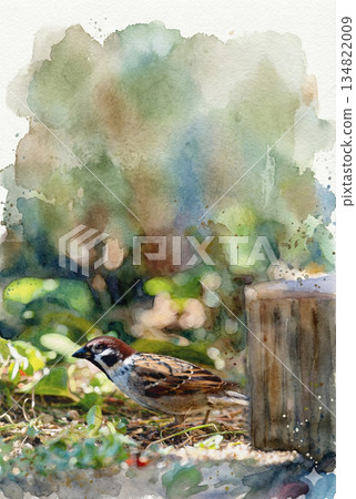 療癒麻雀 精緻手繪水彩手機桌布 134822009