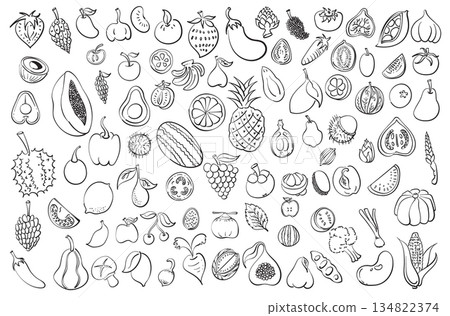 Fruit and vegetables Doodle vector set. Drawing sketch illustration hand drawn line eps10 Fruit and vegetables Doodle vector set. Drawing sketch illustration hand drawn line eps10 134822374