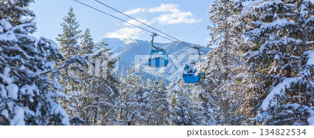 Ski resort Bansko, Bulgaria, cable car gondola 134822534