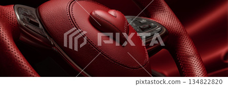 A Red Leather Steering Wheel with a Heart-Shaped Airbag Symbolizing Love and Passion for Driving - Generative Ai A Red Leather Steering Wheel with a Heart-Shaped Airbag Symbolizing Love and Passion for Driving - Generative Ai 134822820