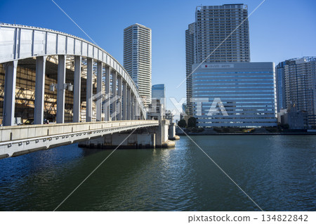 Kachidoki Bridge on a clear day in Chuo Ward, Tokyo Kachidoki Bridge on a clear day in Chuo Ward, Tokyo 134822842