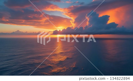 Dramatic Clouds Over the Ocean at Sunrise 15-3 - Stock Illustration ...