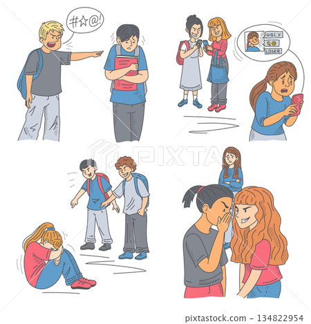 Children bullying set vector isolated 134822954