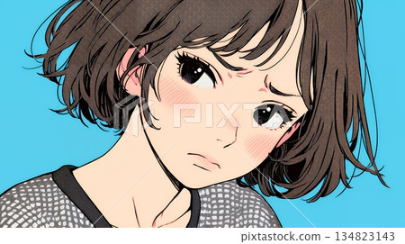 A young woman frowning, feeling doubt, worry, discomfort, dissatisfaction, etc. A young woman frowning, feeling doubt, worry, discomfort, dissatisfaction, etc. 134823143