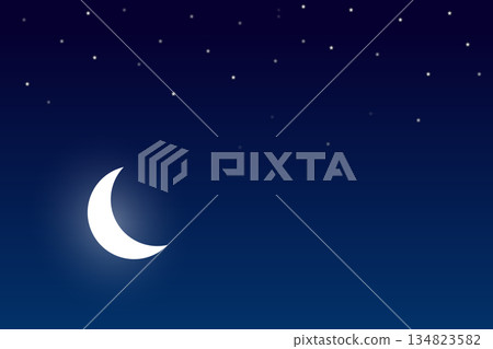 Moon and star in dark night Moon and star in dark night 134823582
