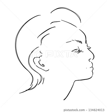 Cool and strong-willed woman profile line drawing short 134824013