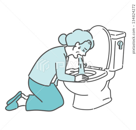 圖：一位老婦人在廁所劇烈嘔吐 134824272