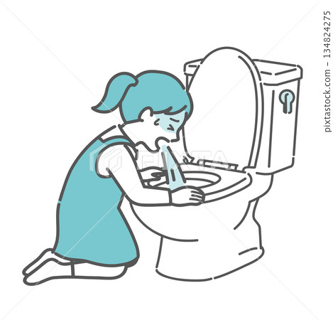 圖:一個女孩在廁所劇烈嘔吐 圖:一個女孩在廁所劇烈嘔吐 134824275
