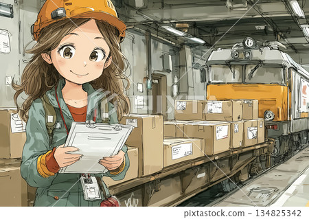 女性物流人員在貨運站裝載貨物 134825342
