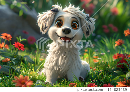 cute maltese dog sitting in grass 134825489