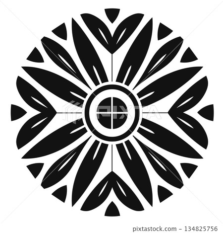 Black and white floral pattern with central circle design Black and white floral pattern with central circle design 134825756
