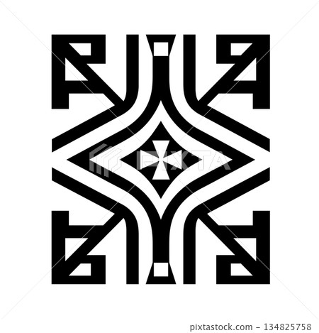 Abstract tribal pattern with geometric shapes and central cross design 134825758