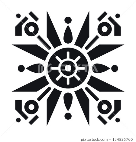 Abstract sun design with geometric and radial shapes in black and white 134825760