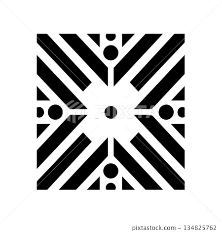 Black and white geometric pattern of lines and circles on a square background Black and white geometric pattern of lines and circles on a square background 134825762