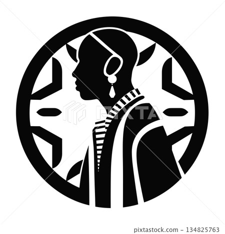 Woman profile within circle design in black and white Woman profile within circle design in black and white 134825763