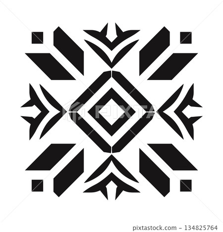 Black geometric pattern design on white square backdrop Black geometric pattern design on white square backdrop 134825764