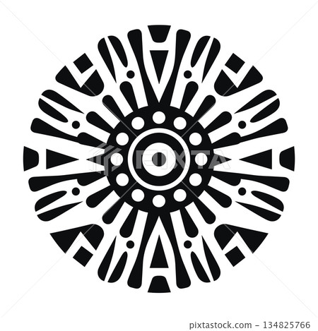 Abstract black and white circular design with tribal shapes Abstract black and white circular design with tribal shapes 134825766