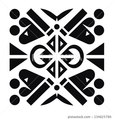 Geometric design shows stylized abstract pattern in black and white Geometric design shows stylized abstract pattern in black and white 134825780