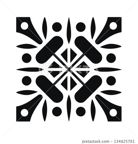 Black geometric pattern displays simple abstract design on white background Black geometric pattern displays simple abstract design on white background 134825781
